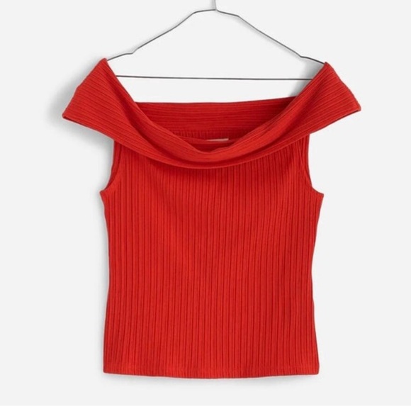 Madewell Tops - NWT Madewell Red Ribbed Off-the-Shoulder Top